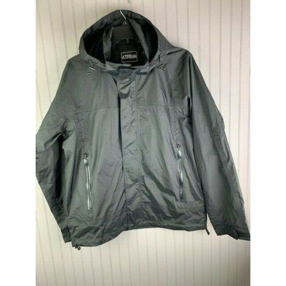 Atrium Mens Windbreaker Jacket Size Small Black Lined Hoodie Zip Pockets